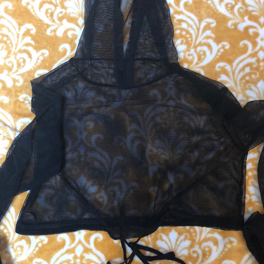 black crop mesh hoodie